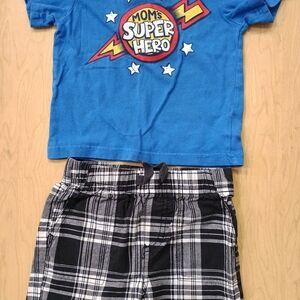Circo Boys My Moms My Superhero Tshirt, Plaid Shorts